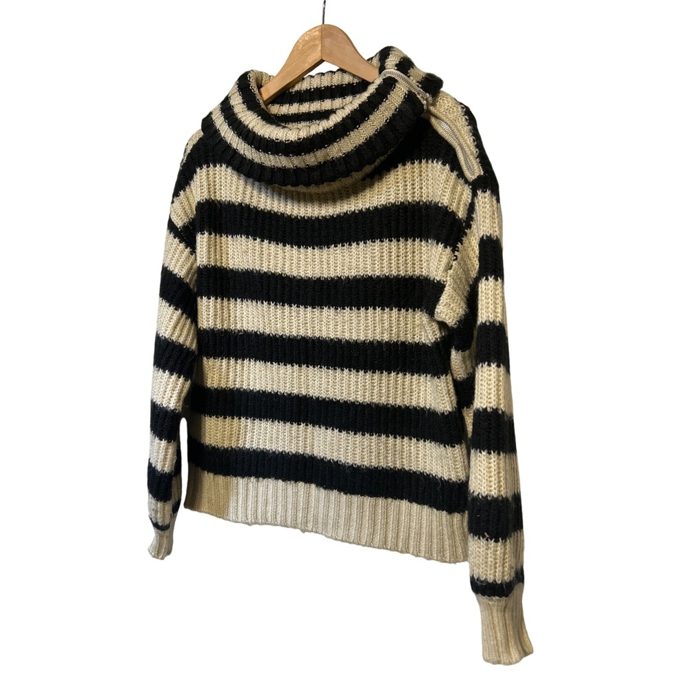 Design History Stripe Zip Pullover Cream Black Women's Size Medium